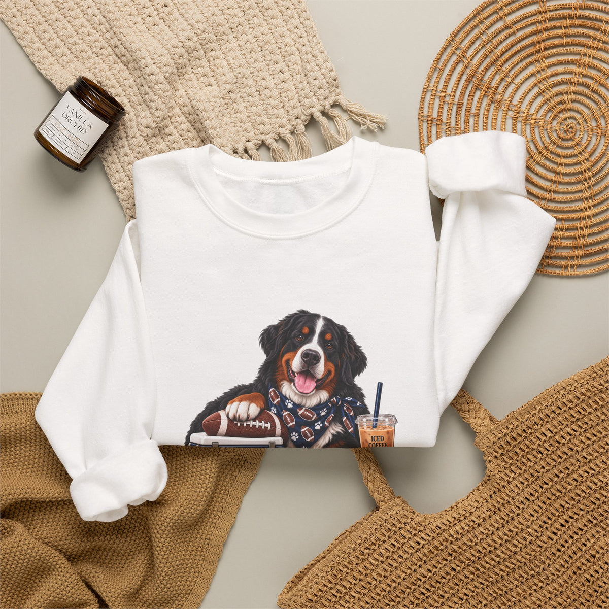 Bernese Mountain Dog Football Crewneck Sweatshirt
