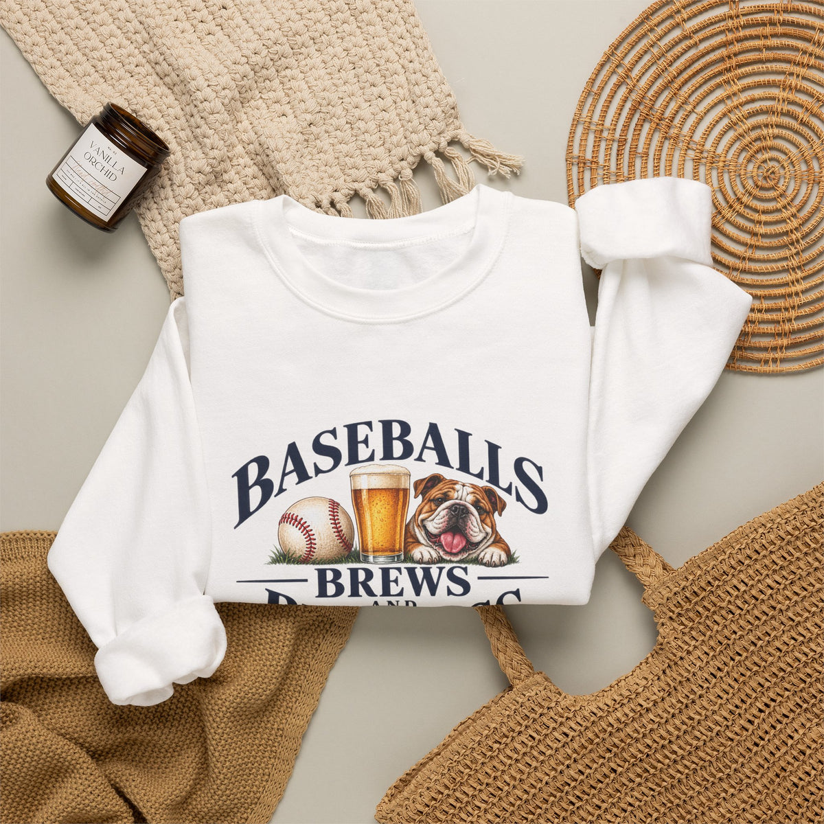 Baseballs, Brews & Bulldogs Crewneck Sweatshirt