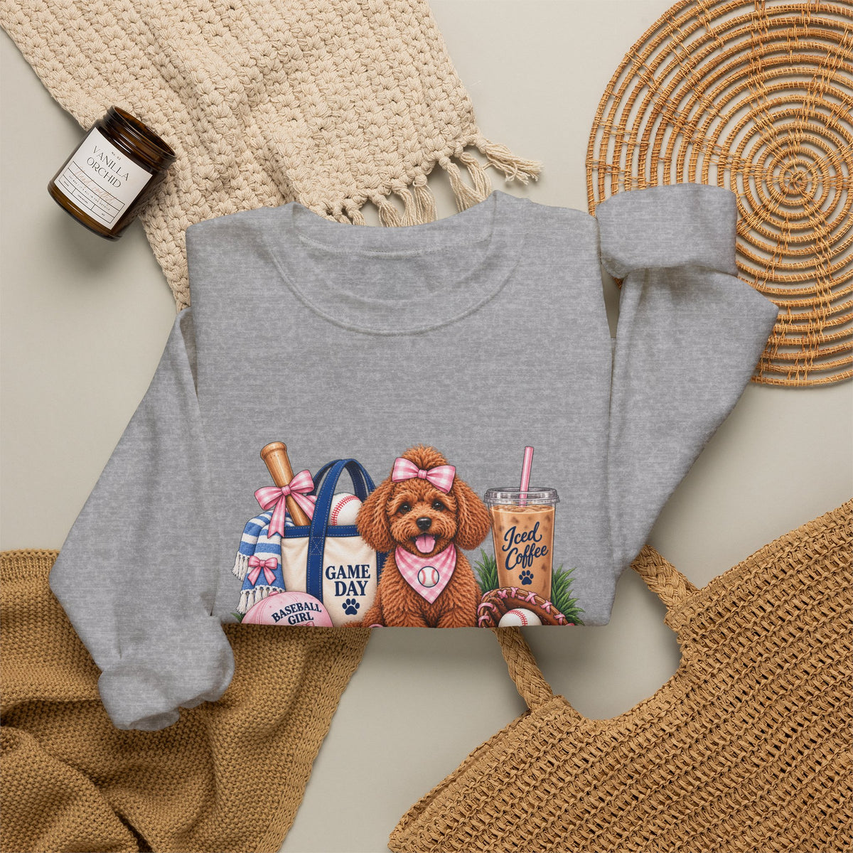 Poodle Baseball Crewneck Sweatshirt