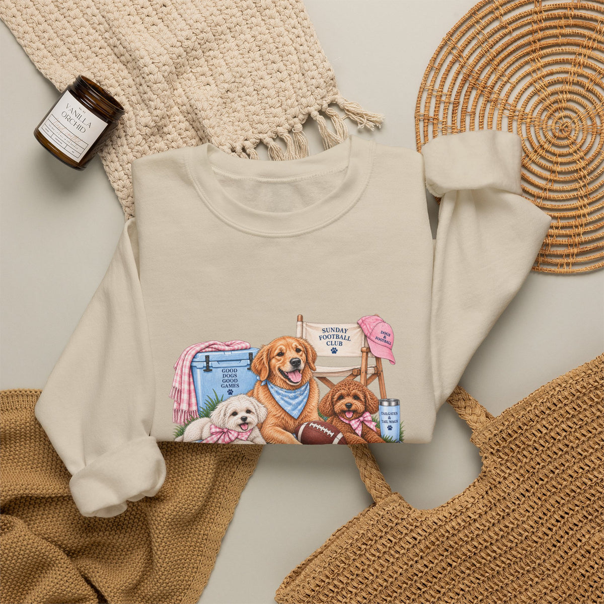 Dog Trio Football Crewneck Sweatshirt