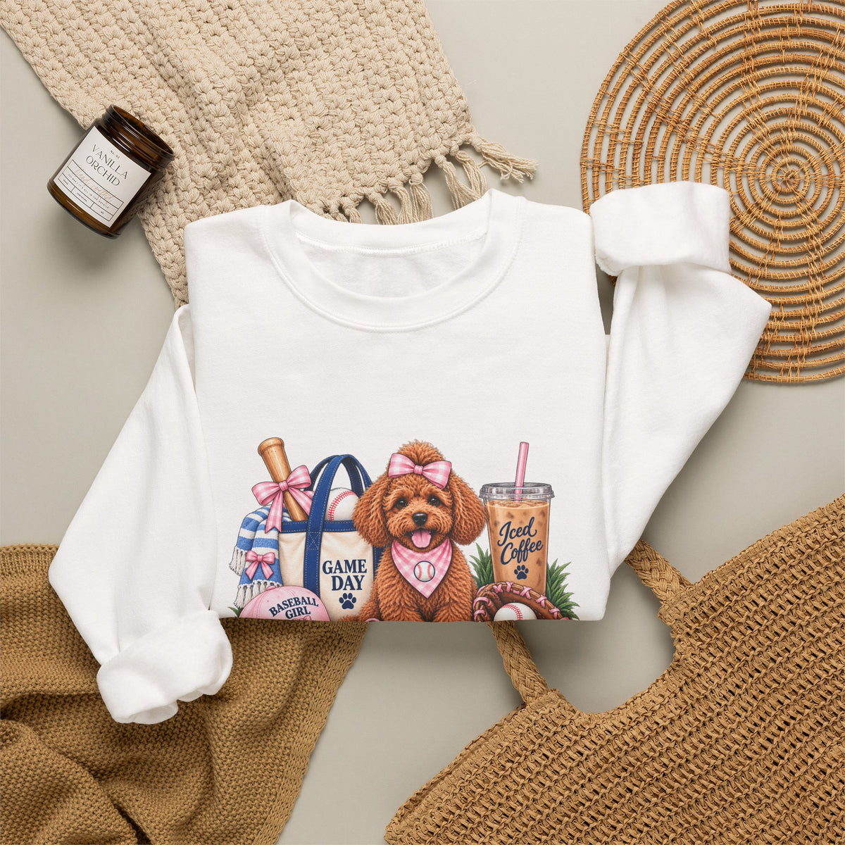 Poodle Baseball Crewneck Sweatshirt