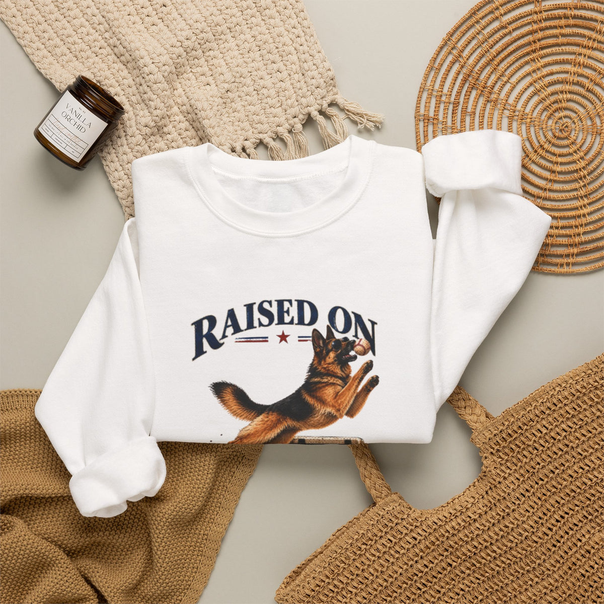 Raised on Baseball Football Crewneck Sweatshirt