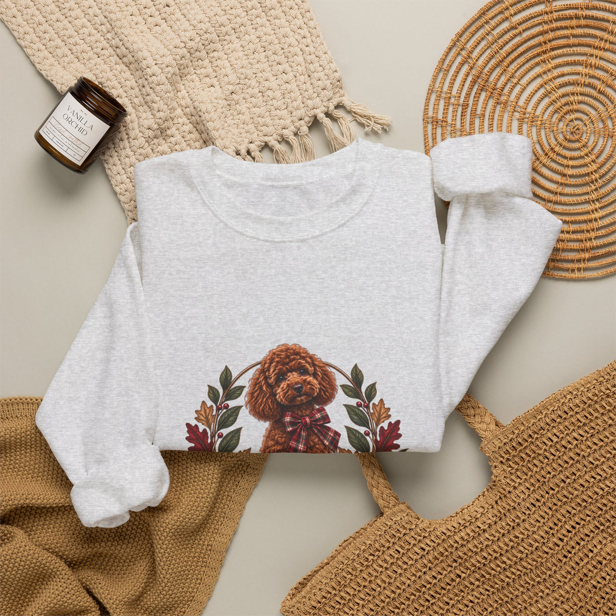 Poodle Wreath Football Crewneck Sweatshirt