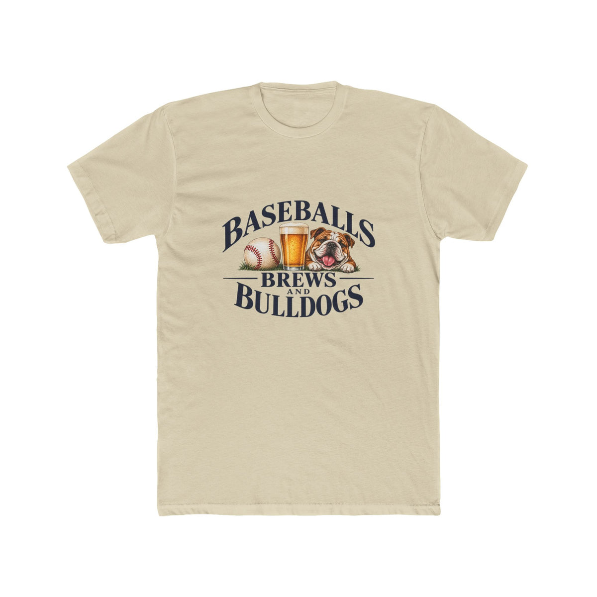 Baseballs Brews and Bulldogs Graphic Tee — Crew Shirt
