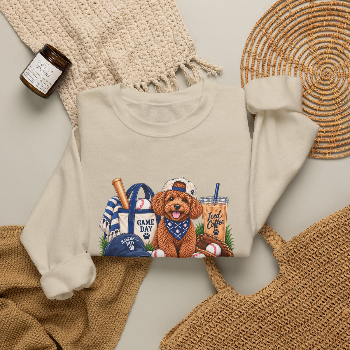 Poodle Baseball Crewneck Sweatshirt