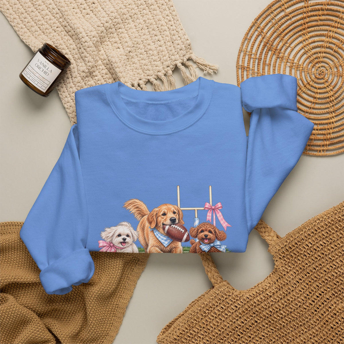 Puppy Trio Football Crewneck Sweatshirt
