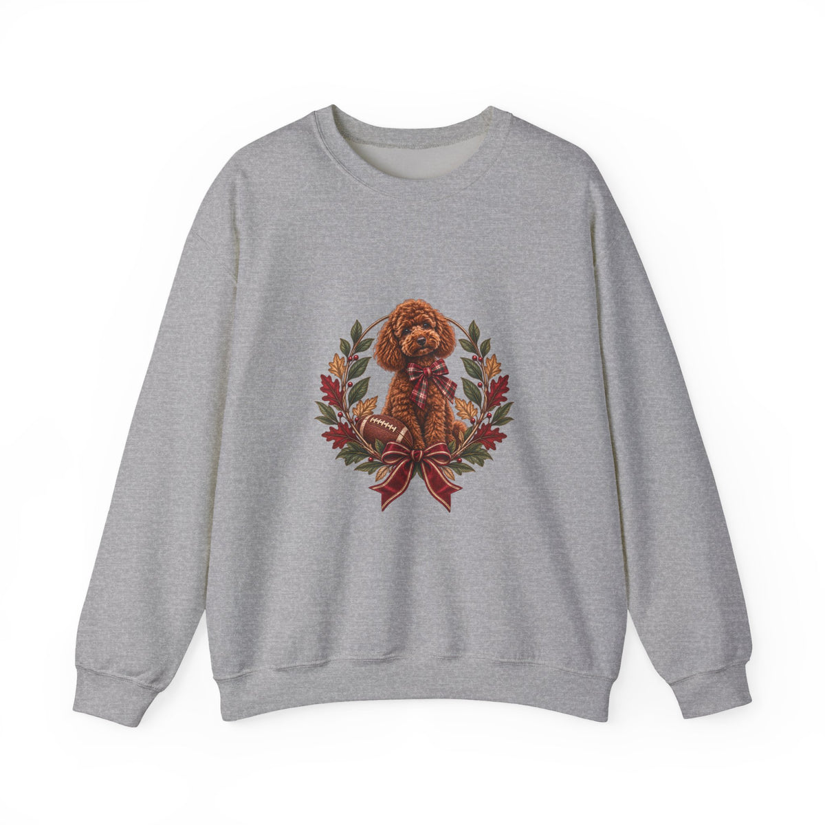 Poodle Wreath Football Crewneck Sweatshirt