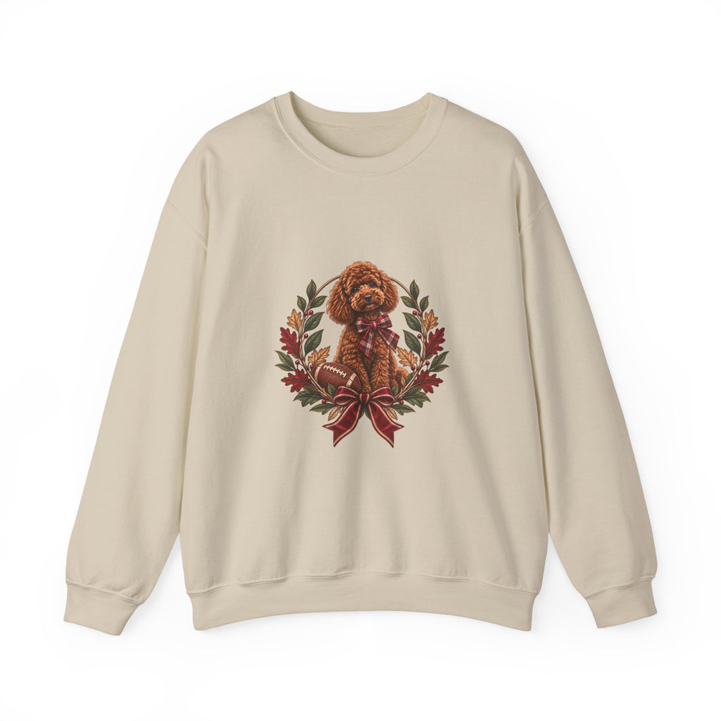 Poodle Wreath Football Crewneck Sweatshirt