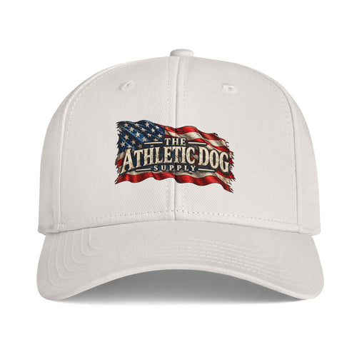 American Flag Athletic Dog Cap — Patriotic Logo Baseball Hat