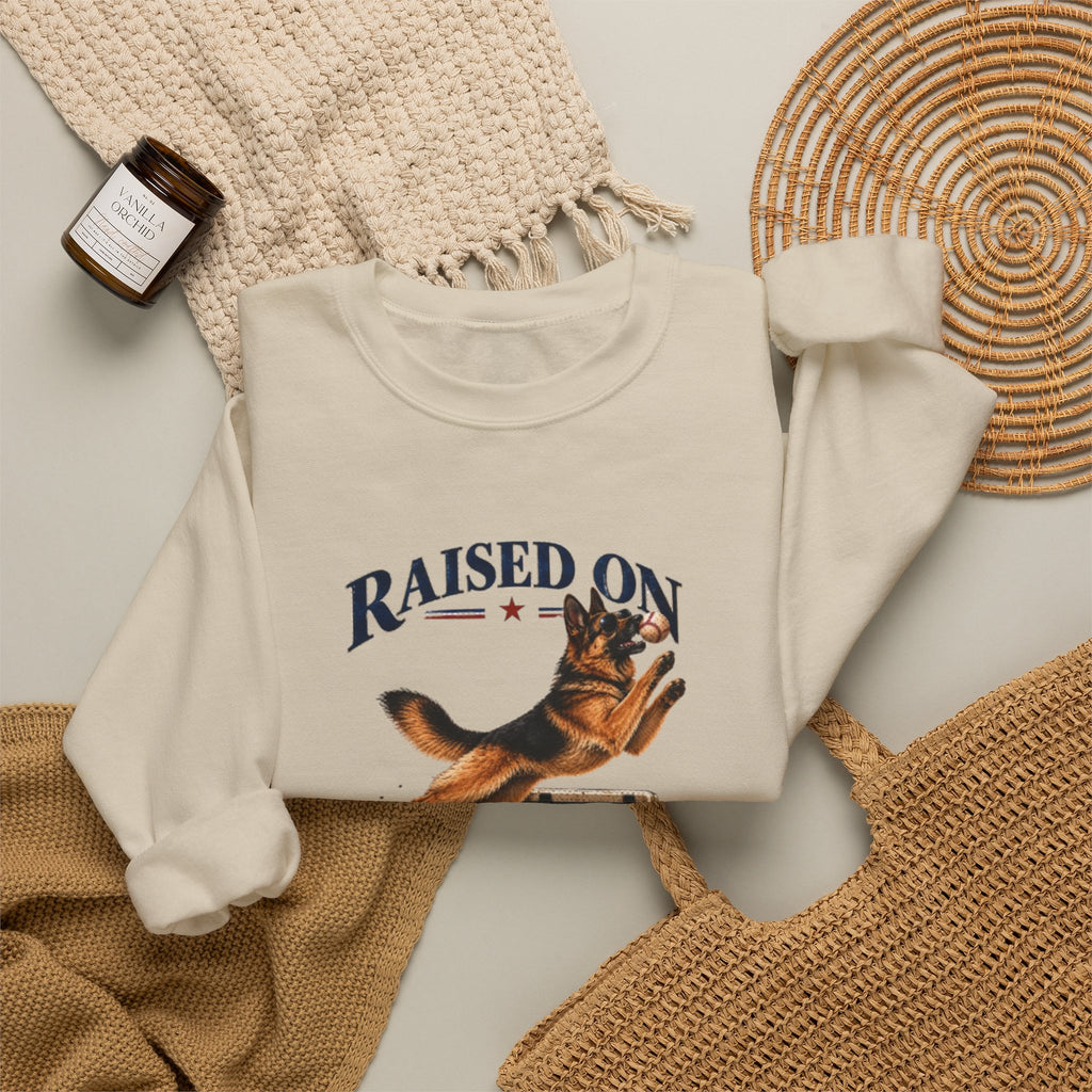 Raised on Baseball Football Crewneck Sweatshirt