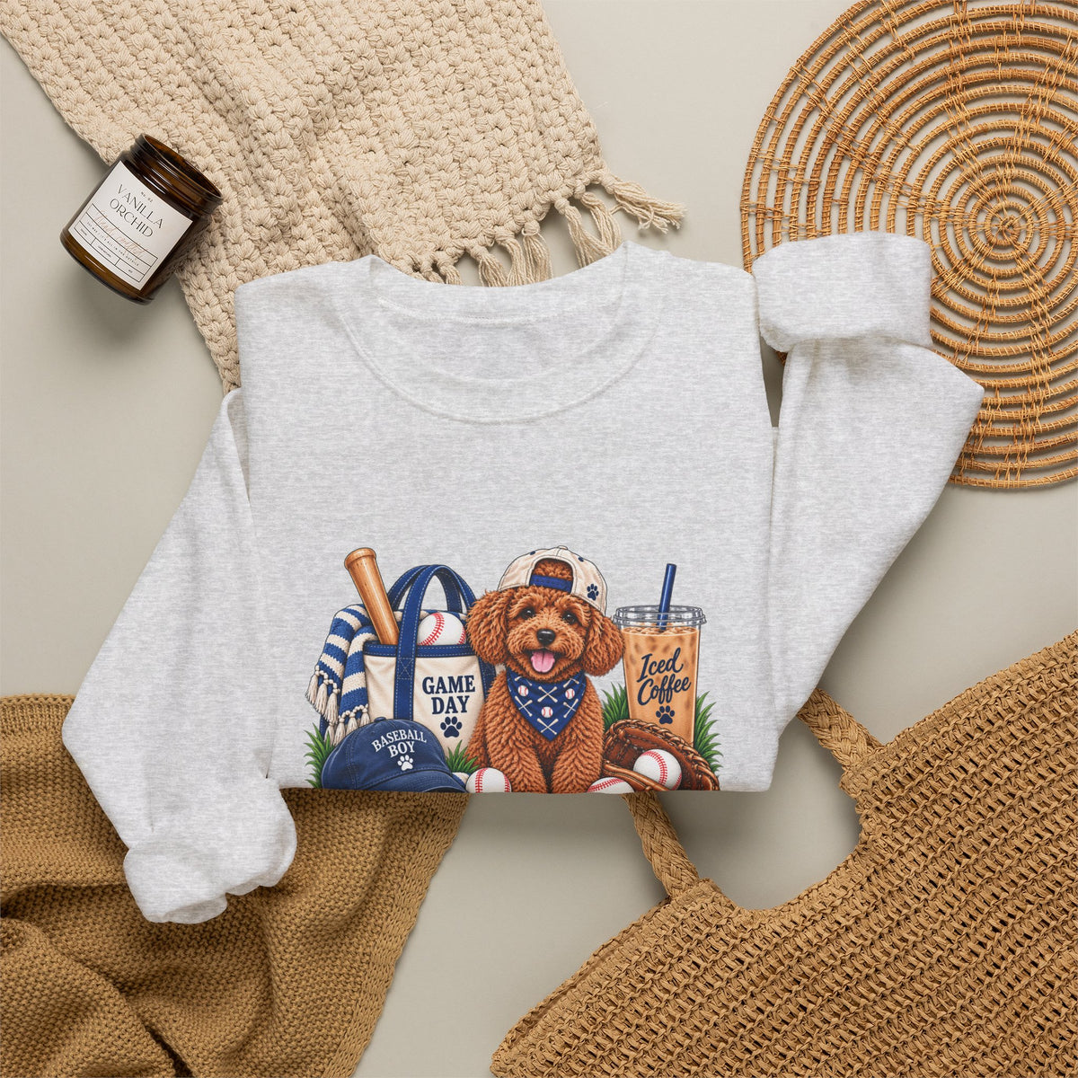 Poodle Baseball Crewneck Sweatshirt