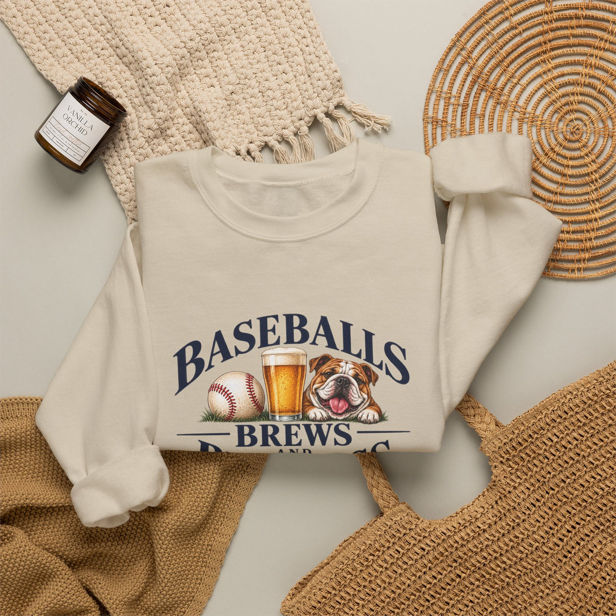 Baseballs, Brews & Bulldogs Crewneck Sweatshirt