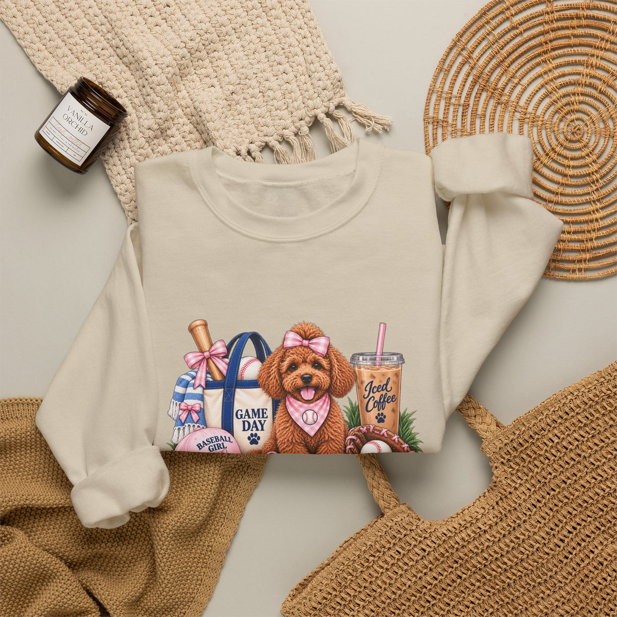 Poodle Baseball Crewneck Sweatshirt