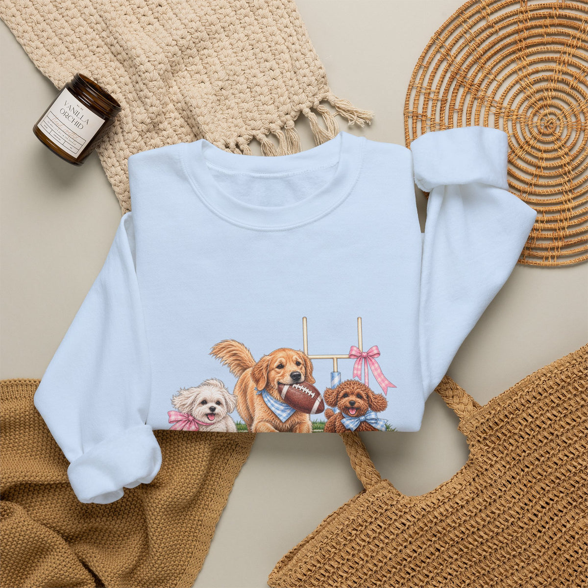 Puppy Trio Football Crewneck Sweatshirt